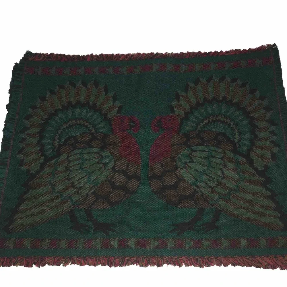 Thanksgiving Turkey Placemats Set Of 4 Tapestry Woven Primitive Style